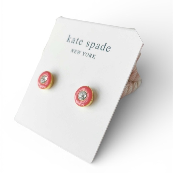NEW Kate Spade Red Pink candy CZ Gold Stud Earrings NWT with dust bag - Picture 4 of 6